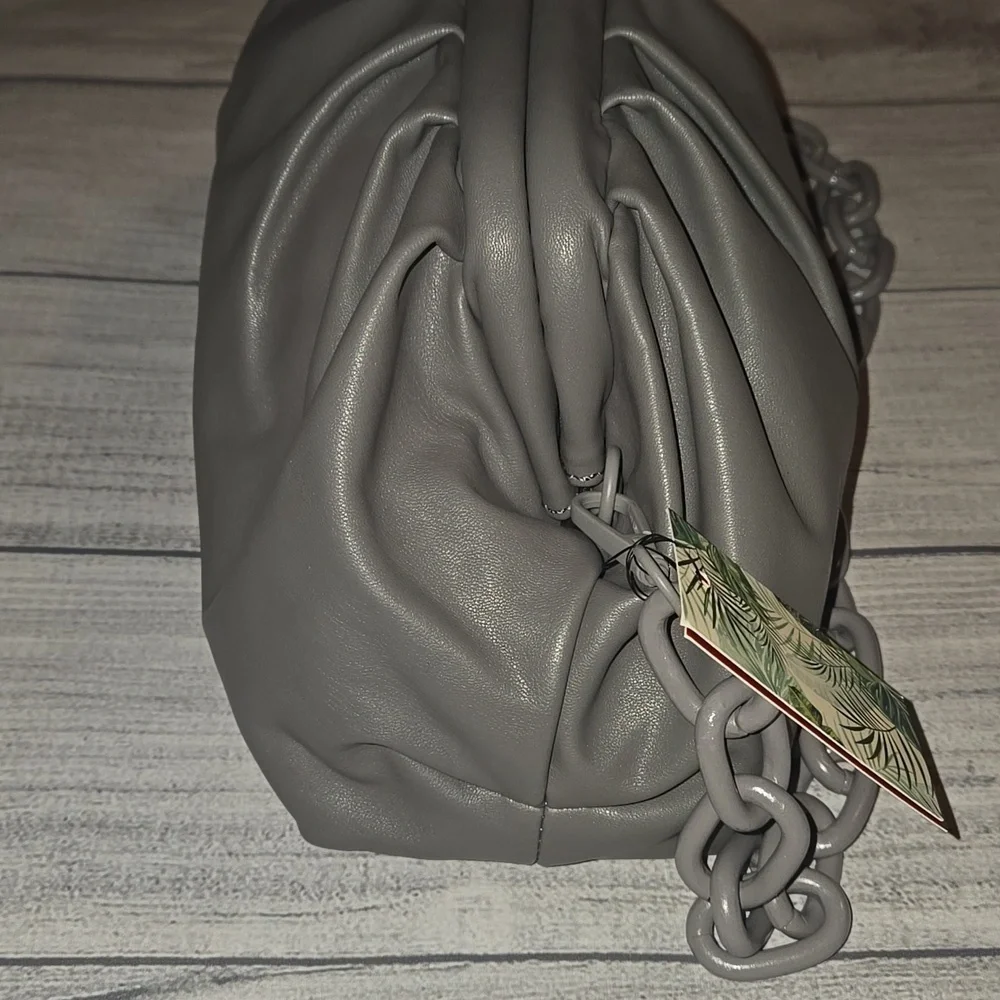 Badgley Mischka Wrapped Frame Clutch Shoulder Bag w/ Chain Link Gray NWT